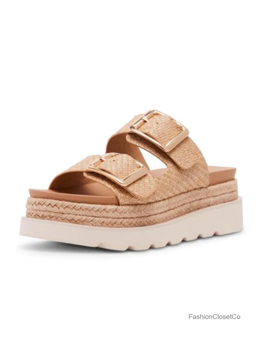 Raffia Platform Sandals Women Summer Beach Woven Straw Slide with Buckle
